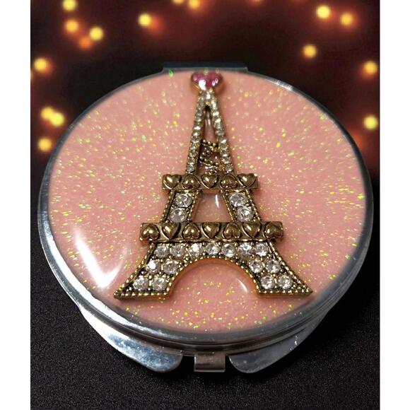 Betsey Johnson Pink Compact Mirror with Eiffel Tower Design - Preloved - Picture 3 of 8